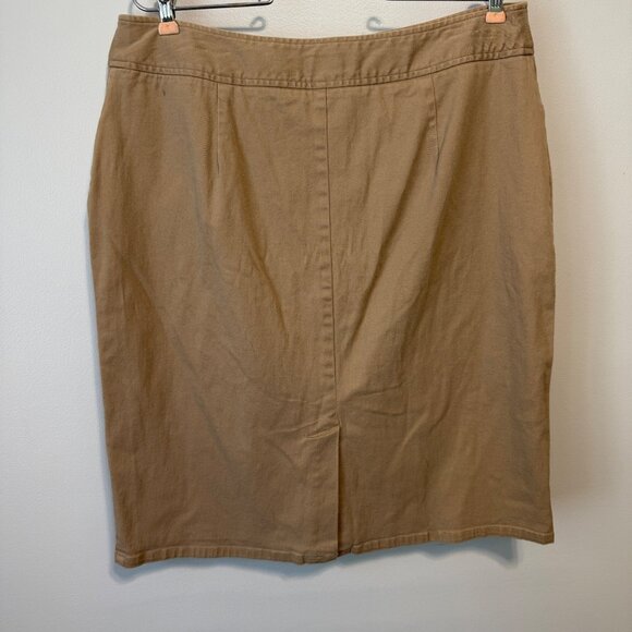 Khaki Button-Front Skirt With Red Trim By D.F.A. New York Size 14 - Picture 7 of 8